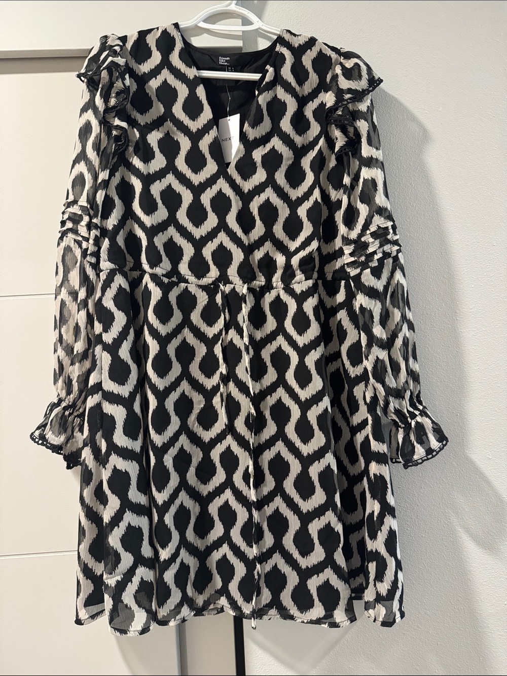 next Black & White Ikat Print Long Sleeve Dress